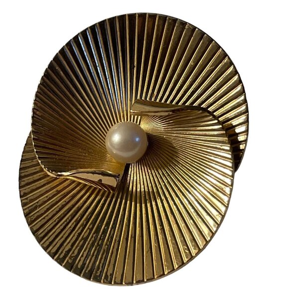 VTG Napier Sterling Layered Faux Pearl Earrings Gold Tone Atomic Modernist‎ MCM main image 5